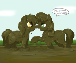 Size: 1800x1500 | Tagged: safe, artist:dudey64, artist:plinko, imported from derpibooru, oc, oc:box-filly, oc:sweetwater, bog, boop, covered in mud, mud, mud bath, muddy, noseboop, shipping, sweetbox, wet and messy