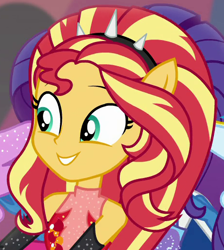 Size: 464x518 | Tagged: safe, imported from derpibooru, screencap, rarity, sunset shimmer, equestria girls, equestria girls series, forgotten friendship, cropped, offscreen character, ponied up, sleeveless, super ponied up