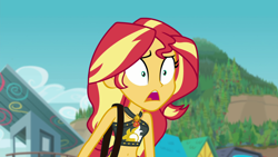 Size: 1920x1080 | Tagged: safe, imported from derpibooru, screencap, sunset shimmer, equestria girls, equestria girls series, forgotten friendship, belly button, clothes, female, geode of empathy, magical geodes, midriff, sleeveless, solo, summer sunset, swimsuit