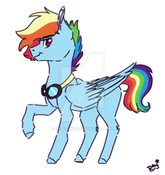 Size: 600x637 | Tagged: safe, artist:gabby-skies, deleted from derpibooru, imported from derpibooru, rainbow dash, deviantart watermark, goggles, obtrusive watermark, simple background, solo, watermark, white background