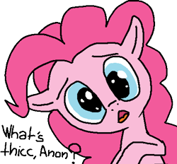 Size: 908x841 | Tagged: safe, artist:paintanon, imported from derpibooru, pinkie pie, pony, cute, dialogue, female, ms paint, solo, thick