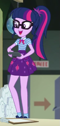 Size: 245x512 | Tagged: safe, imported from derpibooru, screencap, sci-twi, twilight sparkle, all the world's off stage, equestria girls, equestria girls series, all the world's off stage: twilight sparkle, clothes, confident, cropped, female, geode of telekinesis, glasses, legs, magical geodes, open mouth, ponytail, skirt, talking