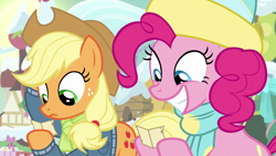 Size: 1280x720 | Tagged: safe, imported from derpibooru, screencap, applejack, pinkie pie, best gift ever