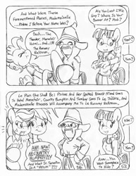 Size: 849x1100 | Tagged: safe, artist:circe, imported from derpibooru, applejack, fluttershy, pinkie pie, rainbow dash, twilight sparkle, alicorn, anthro, unguligrade anthro, comic:soreloser, black and white, grayscale, inspector jacques clouseau, monochrome, traditional art, twilight sparkle (alicorn)