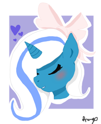 Size: 976x1190 | Tagged: safe, artist:dragodragonartz, imported from derpibooru, oc, oc only, oc:fleurbelle, alicorn, pony, abstract background, alicorn oc, bow, bust, eyes closed, hair bow, signature, solo