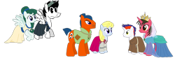 Size: 5265x1738 | Tagged: safe, artist:shadymeadow, imported from derpibooru, oc, oc only, oc:dojo slam, oc:holly medicine, oc:kirinella, oc:morning forest, oc:snowbelle treefrost, oc:vintage toon, pony, hearth's warming eve (episode), clothes, dress, simple background, transparent background