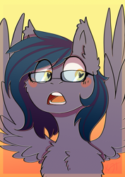 Size: 2150x3035 | Tagged: safe, artist:shiro-roo, imported from derpibooru, oc, oc only, oc:mr centauri, pegasus, pony, blushing, bust, chest fluff, female, glasses, heart eyes, mare, open mouth, portrait, solo, wingding eyes