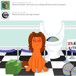 Size: 540x540 | Tagged: safe, artist:aha-mccoy, imported from derpibooru, oc, oc only, oc:aha mclovin, oc:anon, pegasus, pony, nopony-ask-mclovin, ask, looking up, male, money, stallion, toilet, tumblr