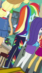 Size: 479x824 | Tagged: safe, imported from derpibooru, screencap, applejack, rainbow dash, rarity, sunset shimmer, equestria girls, equestria girls series, forgotten friendship, cropped, cute, dashabetes, female, rainbutt dash, rear view