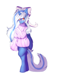 Size: 801x997 | Tagged: safe, artist:yanderederetere, imported from derpibooru, oc, oc:fleurbelle, alicorn, anthro, unguligrade anthro, alicorn oc, bow, clothes, female, hair bow, mare, simple background, sweater, transparent background