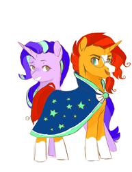 Size: 2550x3300 | Tagged: safe, artist:brosforever911, imported from derpibooru, starlight glimmer, sunburst, pony, unicorn, duo, grin, looking at each other, smiling