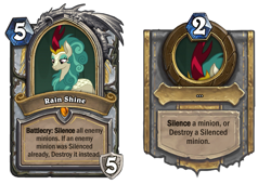 Size: 863x587 | Tagged: safe, edit, edited screencap, imported from derpibooru, screencap, rain shine, kirin, sounds of silence, card, hearthstone, hero card, meta, warcraft