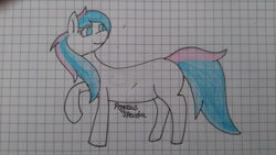 Size: 1024x576 | Tagged: safe, artist:pegasusspectra, imported from derpibooru, oc, oc only, oc:pegasus spectra, pony, full body, graph paper, multicolored hair, solo, traditional art