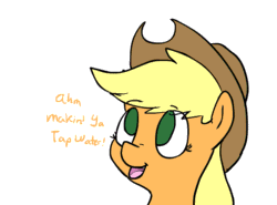Size: 883x652 | Tagged: safe, artist:yipsy, imported from derpibooru, applejack, earth pony, pony, animated, animated in description, barely animated, caption, female, frame by frame, gif, gif with captions, mare, no pupils, silly, silly pony, solo, squigglevision, who's a silly pony