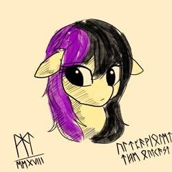 Size: 894x894 | Tagged: safe, artist:ladycookie, imported from derpibooru, oc, oc:ultraviolet, earth pony, pony, futhark, runes, sad