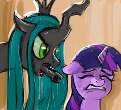 Size: 1323x1200 | Tagged: safe, artist:hardbrony, imported from derpibooru, queen chrysalis, twilight sparkle, changeling, changeling queen, pony, xenomorph, alien (franchise), alien 3, alien take, crossover, eyes closed, female, mare