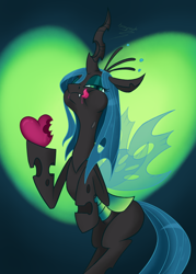 Size: 800x1120 | Tagged: safe, artist:bronyseph, imported from derpibooru, queen chrysalis, changeling, changeling queen, crown, eating, female, heart, jewelry, licking, licking lips, regalia, solo, tongue out