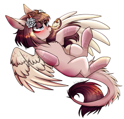 Size: 1745x1667 | Tagged: safe, artist:cloud-fly, imported from derpibooru, oc, oc only, oc:illumine, pegasus, pony, colored wings, eye clipping through hair, female, flower, flower in hair, mare, solo, tongue out