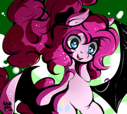 Size: 1000x900 | Tagged: safe, artist:tohupo, imported from derpibooru, pinkie pie, bat pony, earth pony, pony, bat wings, female, heart eyes, mare, solo, wingding eyes, wings