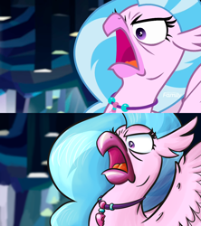 Size: 1920x2160 | Tagged: safe, artist:mandy1412, imported from derpibooru, screencap, silverstream, classical hippogriff, hippogriff, what lies beneath, angry, birb, comparison, cute, diastreamies, faic, female, frown, glare, madorable, open mouth, rage, scene interpretation, silverrage, solo, spread wings, wing fluff, wings