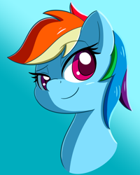 Size: 2240x2794 | Tagged: safe, artist:esfelt, imported from derpibooru, rainbow dash, pony, bust, female, gradient background, mare, portrait, smiling, solo