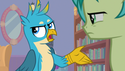 Size: 1280x720 | Tagged: safe, imported from derpibooru, screencap, gallus, sandbar, earth pony, griffon, pony, what lies beneath, chest fluff, claws, male, teenager, wings