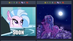 Size: 494x279 | Tagged: safe, imported from derpibooru, silverstream, starlight glimmer, trixie, derpibooru, female, juxtaposition, juxtaposition win, lesbian, meme, meta, moon, shipping, soon, startrix