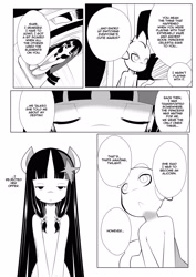 Size: 2225x3147 | Tagged: safe, artist:0ryomamikado0, imported from derpibooru, spike, twilight sparkle, semi-anthro, comic:pink n'green, alternate universe, bipedal, black and white, comic, dialogue, grayscale, japanese reading order, manga, monochrome, right to left, simple background, sitting, white background