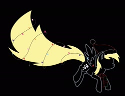 Size: 2048x1583 | Tagged: safe, artist:crescent script, imported from derpibooru, derpy hooves, pegasus, pony, black background, christmas, christmas lights, commission, female, holiday, simple background, simplistic art style, solo