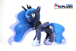 Size: 4096x2730 | Tagged: safe, artist:nekokevin, imported from derpibooru, princess luna, alicorn, pony, female, hoof shoes, irl, mare, peytral, photo, plushie, regalia, simple background, smiling, solo, watermark, white background
