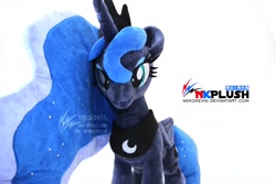 Size: 4096x2730 | Tagged: safe, artist:nekokevin, imported from derpibooru, princess luna, alicorn, pony, female, irl, looking at you, mare, peytral, photo, plushie, regalia, simple background, smiling, solo, watermark, white background