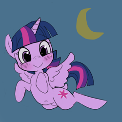 Size: 1000x1000 | Tagged: safe, artist:baigak, imported from derpibooru, twilight sparkle, alicorn, pony, belly button, blushing, crescent moon, cute, female, mare, moon, smiling, solo, twiabetes, twilight sparkle (alicorn)