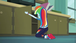 Size: 1280x720 | Tagged: safe, edit, edited screencap, imported from derpibooru, screencap, rainbow dash, equestria girls, equestria girls series, happily ever after party, ass, butt, clothes, converse, cropped, female, hair, happily ever after party: rainbow dash, leggings, multicolored hair, pants, rainbutt dash, shoes, sneakers, solo, stupid sexy rainbow dash, wide hips