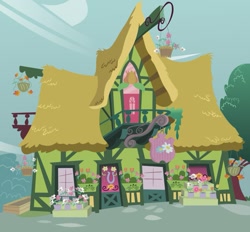 Size: 927x861 | Tagged: safe, artist:rainbowrage12, imported from derpibooru, .svg available, background, flower, flower shop, house, no pony, ponyville, vector