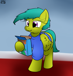 Size: 1255x1310 | Tagged: safe, artist:the-furry-railfan, imported from derpibooru, oc, oc only, oc:radicchio, pegasus, pony, bed mane, cereal, clothes, eating, female, food, morning, shirt, solo, t-shirt