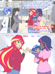 Size: 1280x1720 | Tagged: safe, artist:jonfawkes, artist:little-tweenframes, deleted from derpibooru, imported from derpibooru, dj pon-3, octavia melody, sci-twi, sunset shimmer, twilight sparkle, vinyl scratch, oc, oc:sparkling sapphire, human, ask human octavia, series:sciset diary, baby, clothes, collaboration, comic, female, humanized, humanized oc, lesbian, magical lesbian spawn, offspring, parent:sci-twi, parent:sunset shimmer, parents:scitwishimmer, scitwishimmer, shipping, sunsetsparkle