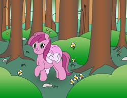 Size: 3296x2550 | Tagged: safe, artist:dinkyuniverse, imported from derpibooru, piña colada, ruby pinch, earth pony, pony, unicorn, adorable face, aunt and niece, background pony, bush, cute, female, filly, flower, foal, forest, grass, happy, hnnng, leaf, nature, pinchybetes, piña cutelada, raised hoof, rock, scenery, smiling, snuggling, stroll, tree, tree stump, walk