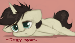 Size: 1254x728 | Tagged: safe, artist:marsminer, imported from derpibooru, oc, oc only, oc:keith, pony, unicorn, cheek squish, lazy, male, prone, solo, squishy cheeks, stallion