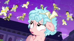 Size: 1920x1080 | Tagged: safe, imported from derpibooru, screencap, cozy glow, pegasus, pony, school raze, armor, caught, cozybuse, defeated, female, filly, floppy ears, foal, justice, male, messy mane, now you fucked up, royal guard, satisfying frown, spear, stallion, weapon, you dun goofed