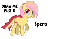 Size: 1280x697 | Tagged: safe, artist:spero, imported from derpibooru, oc, oc:spero, monster pony, original species, pony, tatzlpony, :d, base used, blue eye whites, cutie mark, exclamation point, pixie cut, text