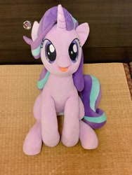 Size: 768x1024 | Tagged: safe, artist:nekokevin, imported from derpibooru, starlight glimmer, pony, unicorn, series:nekokevin's glimmy, cute, female, glimmerbetes, irl, looking at you, mare, open mouth, photo, plushie, sitting, smiling, solo