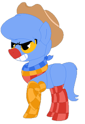 Size: 293x428 | Tagged: safe, artist:eggi-myst3ry, artist:selenaede, imported from derpibooru, earth pony, pony, base used, chips bettigan, cowboy hat, crossover, cuphead, hat, pac-man eyes, pacman eyes, ponified, raised hoof, studio mdhr