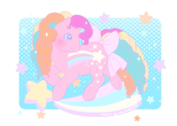 Size: 919x650 | Tagged: safe, artist:milkaron, imported from derpibooru, stripes (g1), pony, bow, female, g1, rainbow curl pony, rainbow curl stripes, simple background, solo, tail bow, transparent background