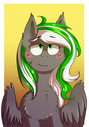 Size: 2150x3035 | Tagged: safe, artist:shiro-roo, imported from derpibooru, oc, oc only, pegasus, pony, blushing, bust, chest fluff, female, lidded eyes, mare, portrait, solo