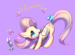 Size: 751x552 | Tagged: safe, artist:mozuright, imported from derpibooru, angel bunny, fluttershy, bird, pegasus, pony, cute, female, mare, shyabetes, simple background, solo