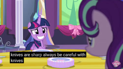 Size: 1280x720 | Tagged: safe, edit, edited screencap, imported from derpibooru, screencap, starlight glimmer, twilight sparkle, alicorn, pony, unicorn, no second prances, captain obvious, caption, meme, no shit sherlock, twilight sparkle (alicorn), youtube caption