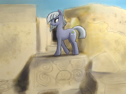 Size: 4000x3000 | Tagged: safe, artist:plotcore, imported from derpibooru, limestone pie, pony, desert, female, limestone, mare, namesake, outdoors, ruins, smiling, solo