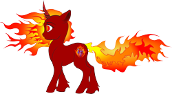 Size: 4551x2482 | Tagged: safe, artist:schmerz, imported from derpibooru, oc, oc only, oc:herzbrenntina, pony, unicorn, 2019 community collab, derpibooru community collaboration, female, fire, mane of fire, simple background, solo, transparent background, vector