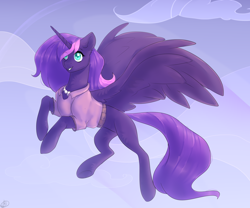 Size: 3000x2500 | Tagged: safe, artist:tigra0118, imported from derpibooru, oc, oc only, alicorn, pony, alicorn oc, female, flying, mare, sky, solo