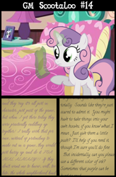 Size: 4800x7300 | Tagged: safe, artist:gm-scoots, imported from derpibooru, sweetie belle, comic:bleeding hearts, absurd resolution, implied scootabloom, older, shipper on deck, text